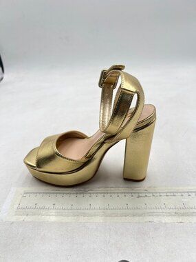 FYS Gold Platform Chunky High Heel Sandals Square Open Toe Ankle Strap Shoes